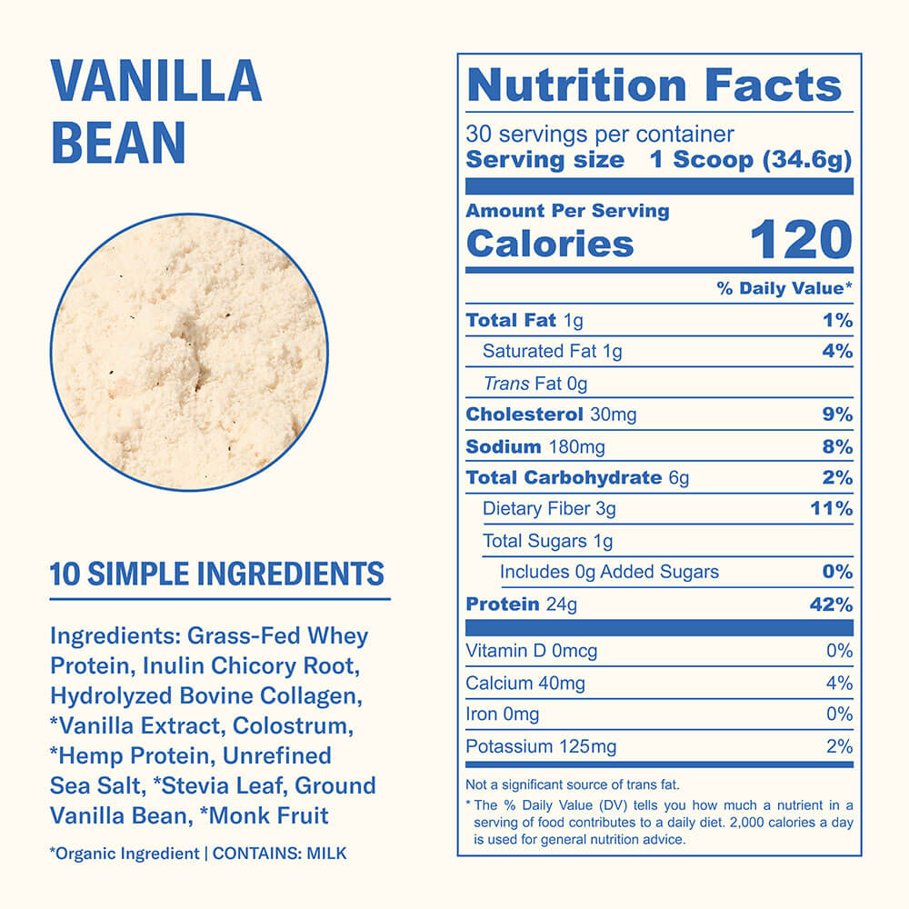Ballerina Farm Grass Fed Whey Protein Powder, 24g Protein with Collagen Peptides, Bovine Colostrum, Hemp Hearts & Prebiotic Fiber, No Artificial Ingredients