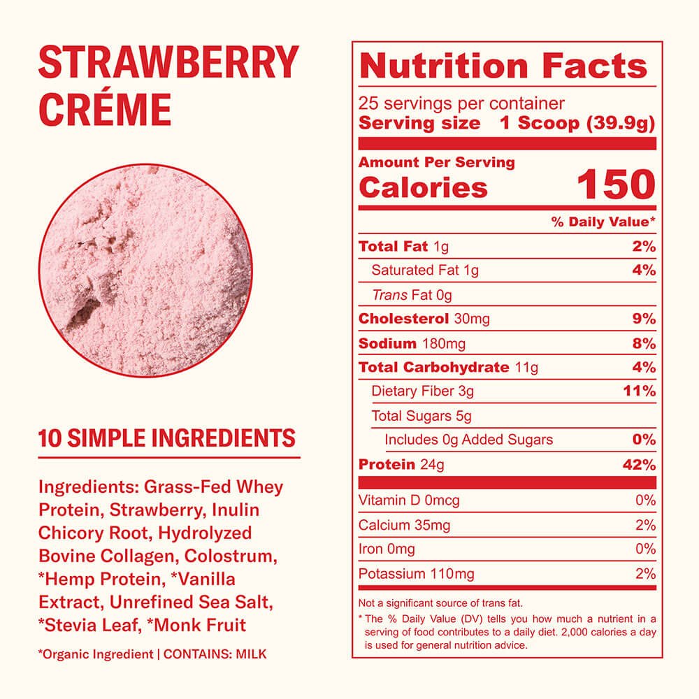 Ballerina Farm Grass Fed Whey Protein Powder, 24g Protein with Collagen Peptides, Bovine Colostrum, Hemp Hearts & Prebiotic Fiber, No Artificial Ingredients