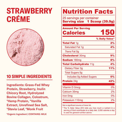 Ballerina Farm Grass Fed Whey Protein Powder, 24g Protein with Collagen Peptides, Bovine Colostrum, Hemp Hearts & Prebiotic Fiber, No Artificial Ingredients
