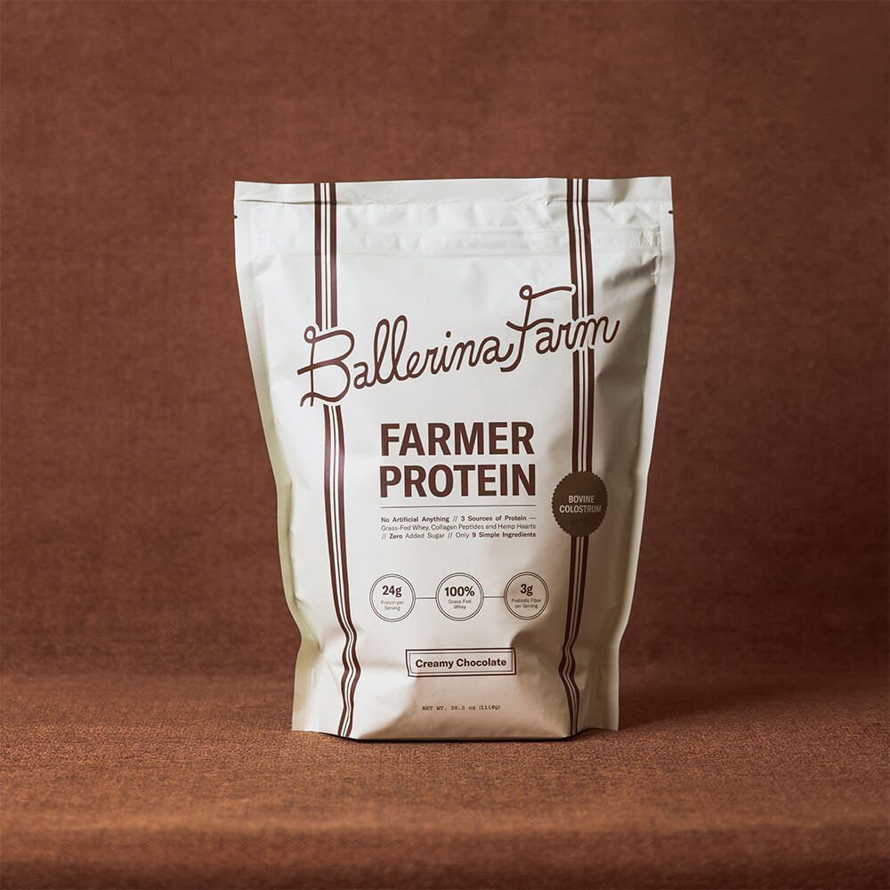 Ballerina Farm Grass Fed Whey Protein Powder, 24g Protein with Collagen Peptides, Bovine Colostrum, Hemp Hearts & Prebiotic Fiber, No Artificial Ingredients